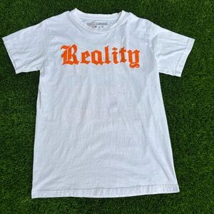 White T-Shirt with Orange 'Reality' Print